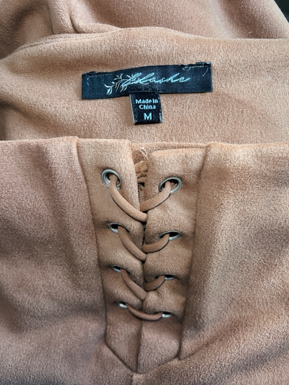 Eclipse Lace-Up Faux Suede Shorts — Camel - Picture 2 of 2